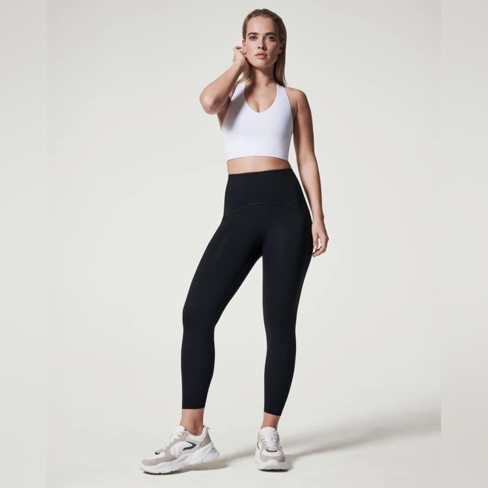 Spanx High Waisted Cropped Lamn Leggings  Very  Black Sz XS